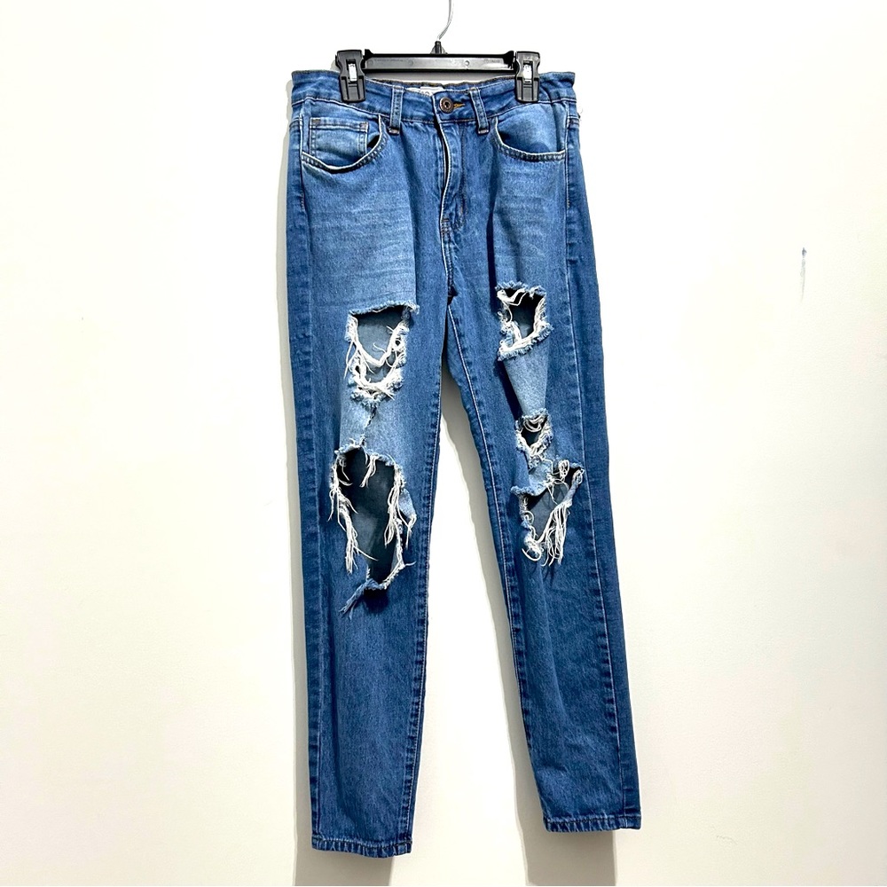 GoGo Jeans High Rise Dream Fit Women’s Blue Denim Jeans Ripped Distressed